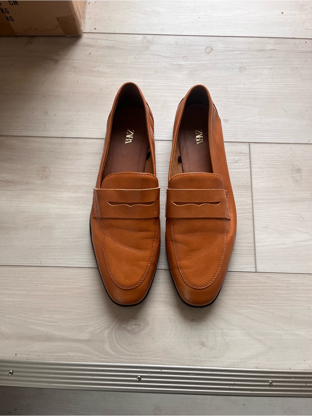 Zara Cognac Leather Loafers